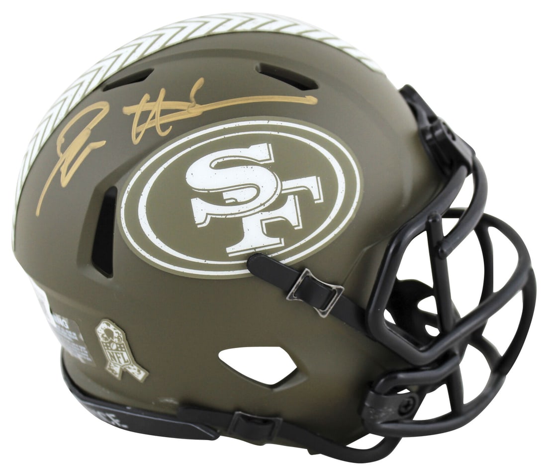 49ers Deion Sanders Signed Salute To Service Speed Mini Helmet w/ Gold Sig BAS W: 49ers Deion Sanders Signed Salute To Service Speed Mini Helmet w/ Gold Sig BAS W Sport: Football Product: Helmet Original/Reprint: Original Player: Deion Sanders Team: San Francisco 49ers Autograph Au