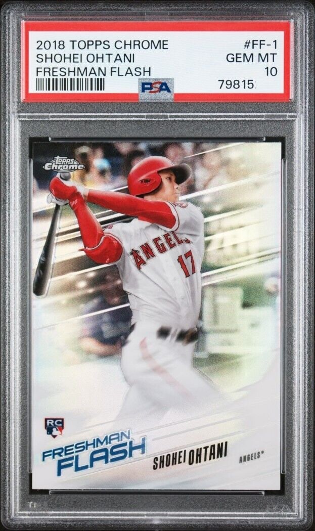 Shohei Ohtani 2018 Topps Chrome Freshman Flash Los Angeles Angels PSA 10: Shohei Ohtani 2018 Topps Chrome Freshman Flash Los Angeles Angels PSA 10 Sport: Baseball Player/Athlete: Shohei Ohtani Manufacturer: Topps Chrome League: MLB Team: New York Yankees Card Number: FF-1 Y