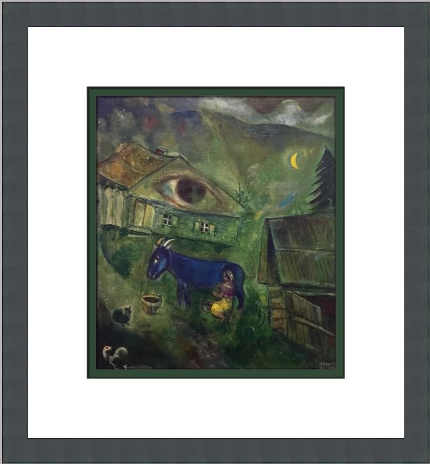 Marc Chagall The House with the Green Eye Custom Framed Print: Marc Chagall The House with the Green Eye Custom Framed Print Size: Medium Region Of Origin: united states Artist: Marc Chagall Production Technique: Lithography Framing: Matted & Framed Style: Cubism