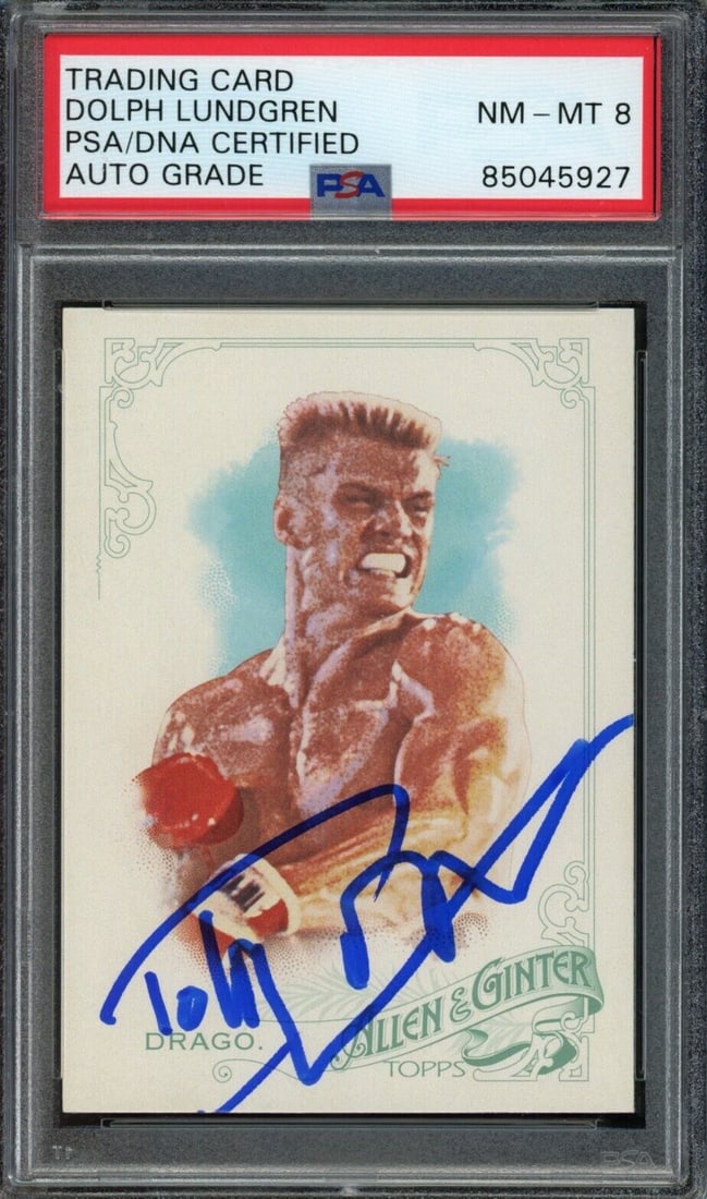 Dolph Lundgren Signed 2015 TOPPS Allen & Ginter Drago PSA/DNA NM-MT 8 18229: Dolph Lundgren Signed 2015 TOPPS Allen & Ginter Drago PSA/DNA NM-MT 8 18229 Industry: Movies Original/Reproduction: Original Sport: Entertainment Product: Photo Original/Reprint: Original Signed: YES 