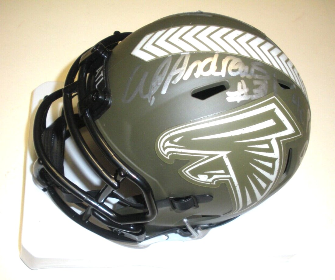 WILLIAM ANDREWS ATLANTA FALCONS SALUTE TO SERVICE W/COA SIGNED MINI HELMET: WILLIAM ANDREWS ATLANTA FALCONS SALUTE TO SERVICE W/COA SIGNED MINI HELMET Sport: Football-NFL Original/Reprint: Original Product: Helmet Pre-Owned While the lot images are representative of the item,