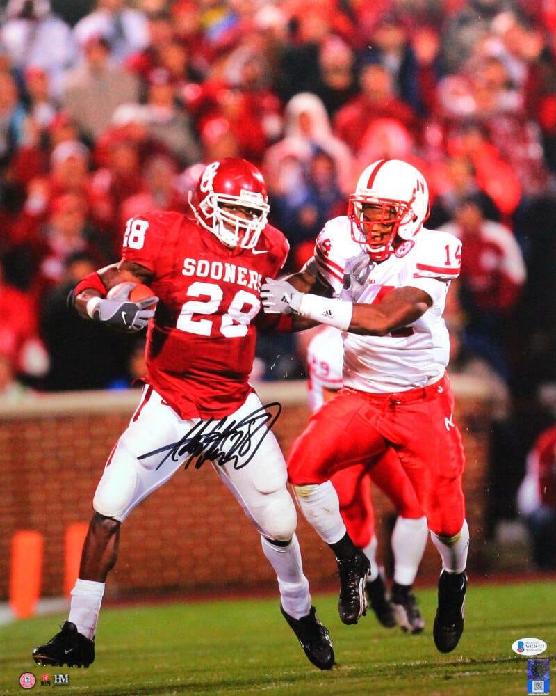 Adrian Peterson Signed Oklahoma Sooners 16x20 HM Photo vs Nebraska - Beckett Wit: Adrian Peterson Signed Oklahoma Sooners 16x20 HM Photo vs Nebraska - Beckett Wit Sport: Football Product: Photo Original/Reprint: Original Team: Oklahoma Sooners Player: Adrian Peterson Autograph Auth