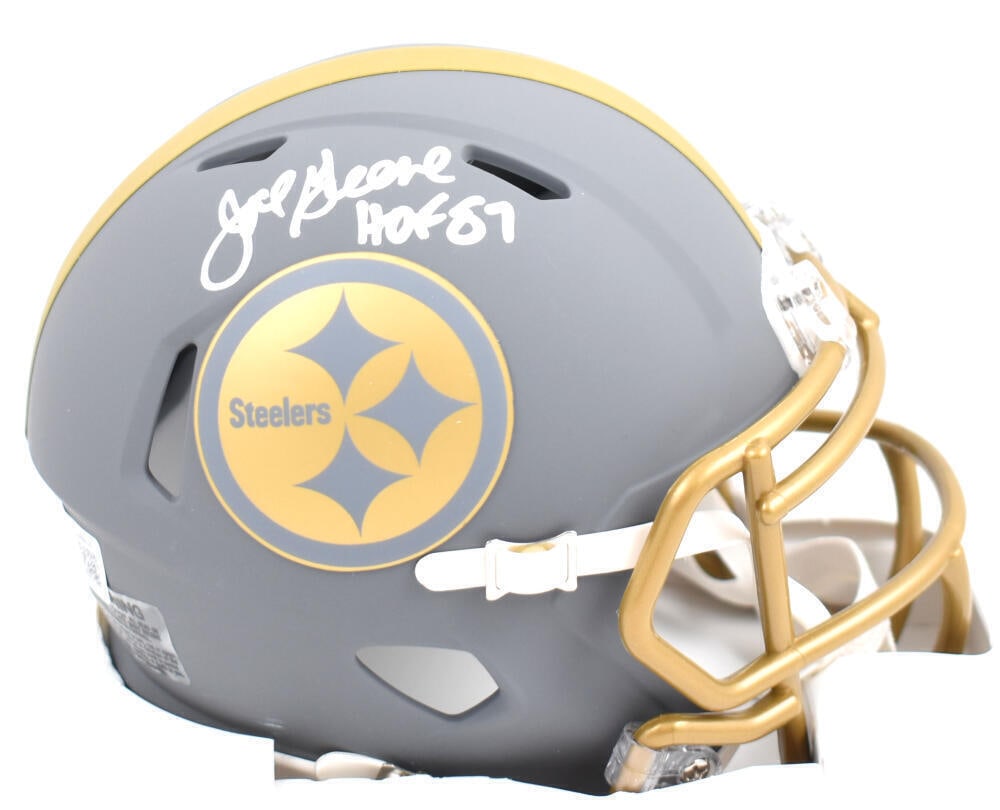 Joe Greene Signed Steelers Slate Speed Mini Helmet w/HOF - Beckett W Hologram: Joe Greene Signed Steelers Slate Speed Mini Helmet w/HOF - Beckett W Hologram Sport: Football Product: Helmet Original/Reprint: Original Player: Joe Greene Team: Pittsburgh Steelers Autograph Authenti