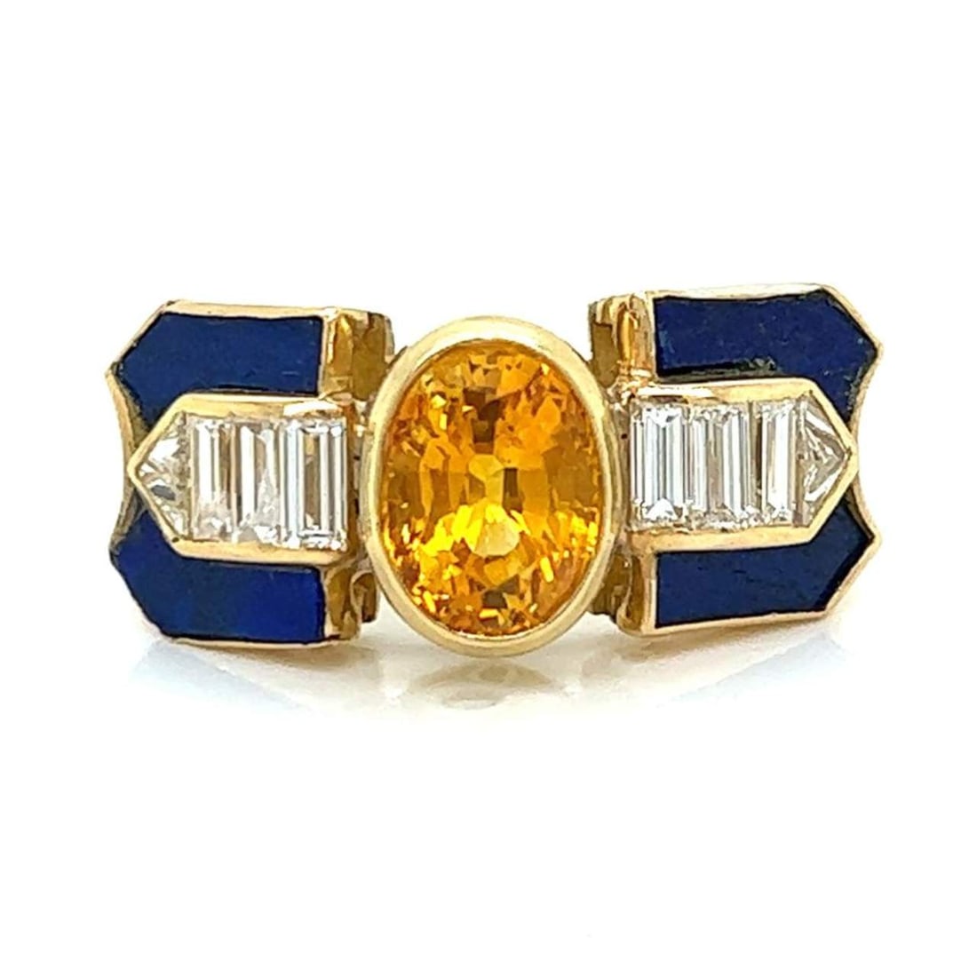 18K Yellow Gold Sapphire Diamond and Lapis Lazuli Ring: 18K Yellow Gold Sapphire Diamond and Lapis Lazuli Ring Stone Type: Diamonds Sapphires Other Gemstones Metal Type: 18K Metal Color: Yellow Appraisal Price: $7500 Comments: 18K Yellow Gold Sapphire Diam