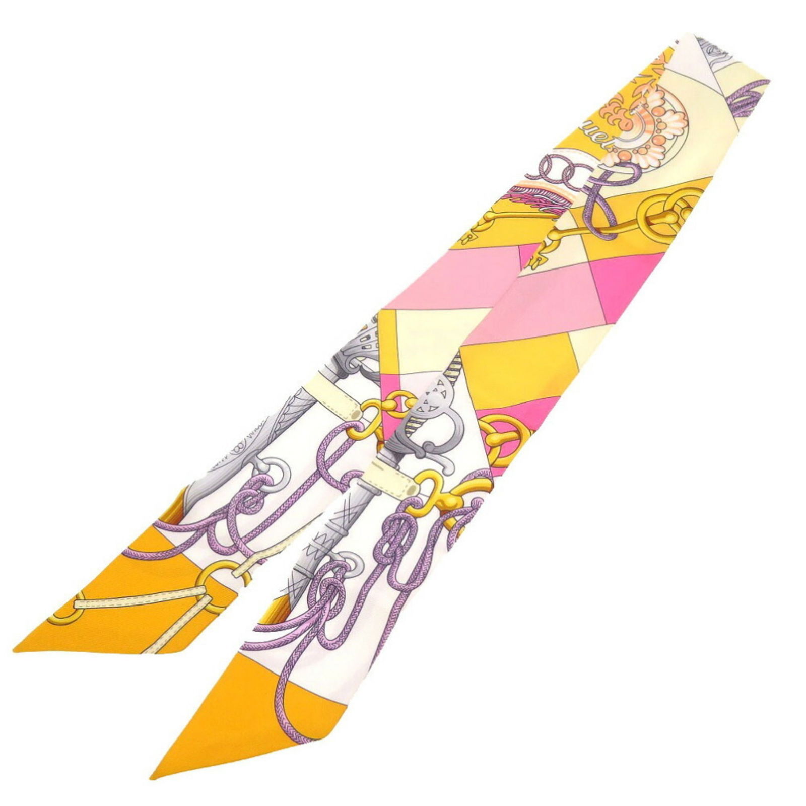 hermes twilly cricketis bouton d'or mauve rose silk scarf muffler yellow: hermes twilly cricketis bouton d'or mauve rose silk scarf muffler yellow Brand: Hermes Line: Twilly Country of Origin: France Type: Scarf Gender: Women Material: Silk Silk: Size (LxW): 85cm x 5cm / 33
