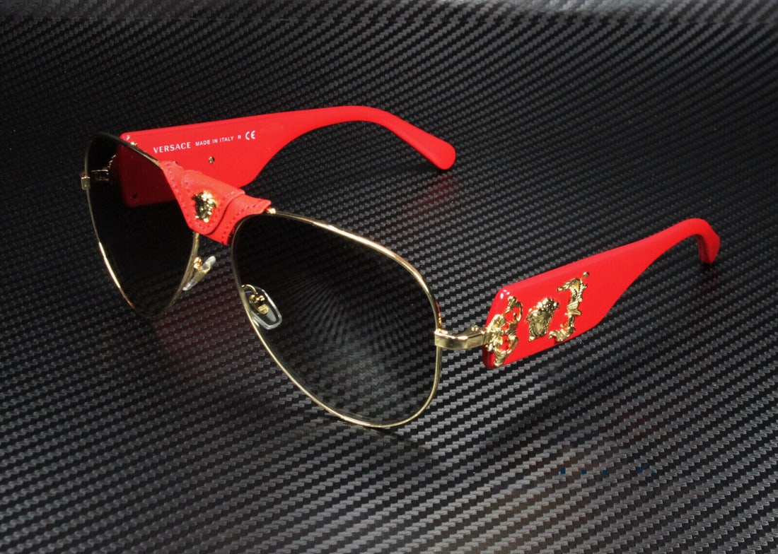Versace VE2150Q 100211 Gold/Red Mens Pilot Sunglasses 62mm: Versace VE2150Q 100211 Gold/Red Mens Pilot Sunglasses 62mm Style: Pilot Uv Protection: UV400 Character: None Features: Adjustable Year Manufactured: 2020 Lens Technology: Gradient Frame Color: Gold Ty