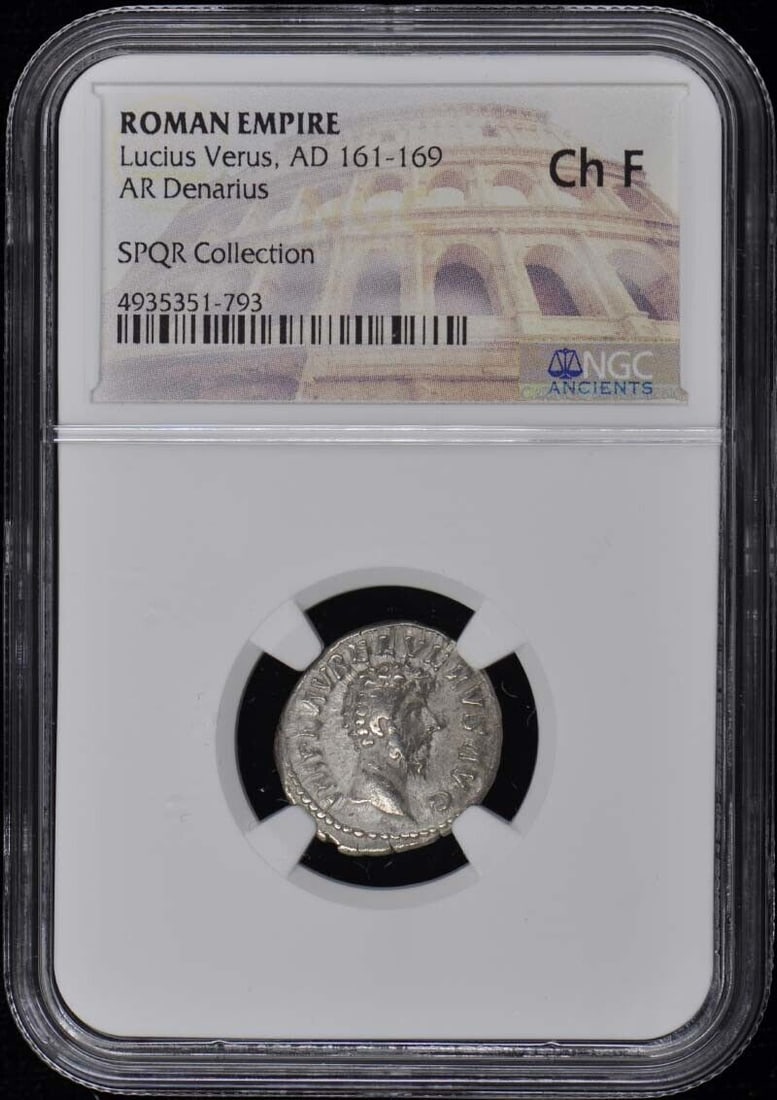 Lucius Verus AD 161-169 ROMAN EMPIRE AR Denarius NGC F15: Lucius Verus AD 161-169 ROMAN EMPIRE AR Denarius NGC F15 Certification: NGC Grade: F15 Certification Number: 4935351793 Denomination: Ancient Roman Date: NONE Pre-Owned The MYNT Guarantee: All items i