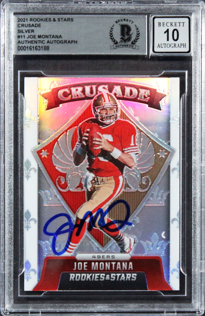 49ers Joe Montana Signed 2021 Rookies & Stars Silver #11 Card Auto 10! BAS Slab: 49ers Joe Montana Signed 2021 Rookies & Stars Silver #11 Card Auto 10! BAS Slab Sport: Football Product: Box Box & Case Breaks Case Coin etopps (In-hand) Lot Pack Original/Reprint: Original Player: Jo