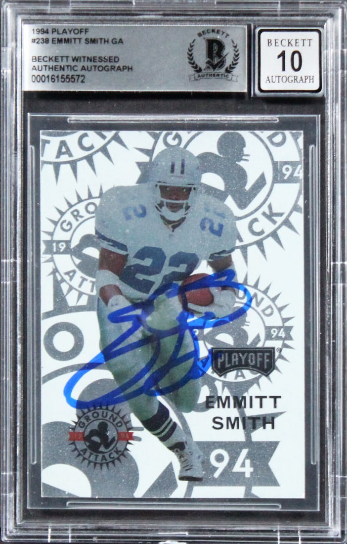 Cowboys Emmitt Smith Signed 1994 Playoff #238 Card Auto 10! BAS Slab: Cowboys Emmitt Smith Signed 1994 Playoff #238 Card Auto 10! BAS Slab Sport: Football Product: Box Box & Case Breaks Case Coin etopps (In-hand) Lot Pack Original/Reprint: Original Player: Emmitt Smith 