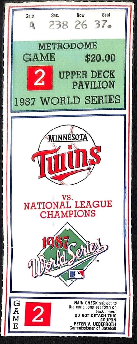 1987 World Series Game 2 Ticket Cardinals @ Twins 95737: 1987 World Series Game 2 Ticket Cardinals @ Twins 95737 Sport: Baseball Original or Reprint: Original Year: 1987 Product Type: Ticket Stub Original/Reproduction: Original Grade: Ungraded Team: St Loui