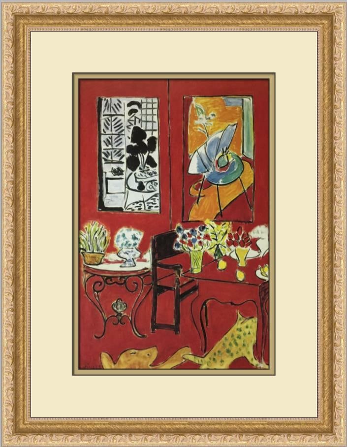 Henri Matisse Large Red Interior Custom Framed Print: Henri Matisse Large Red Interior Custom Framed Print Size: Medium Region Of Origin: usa Artist: Henri Matisse Production Technique: Offset Lithograph Framing: Matted & Framed Style: Figurative Art Ite