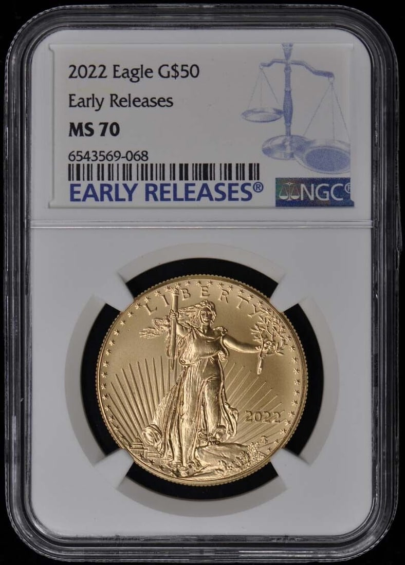 2022 $5 - $50 4-Coin Gold Eagle NGC MS70 Early Releases Set: 2022 $5 - $50 4-Coin Gold Eagle NGC MS70 Early Releases Set Certification: NGC Grade: MS70 Certification Number: 6543569068 Year: 2022 Pre-Owned The MYNT Guarantee: All items in this auction are guara