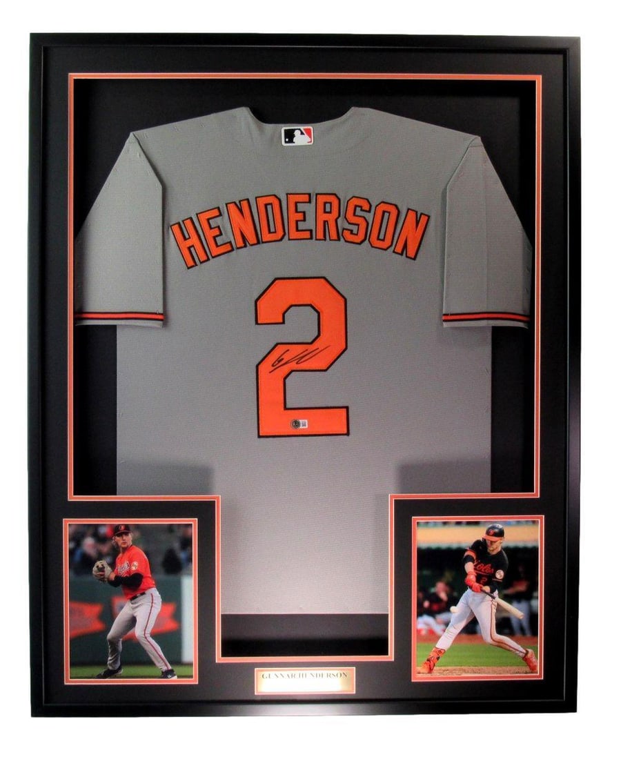Gunnar Henderson Signed/Auto Gray Baltimore Orioles Jersey Framed Beckett 189794: Gunnar Henderson Signed/Auto Gray Baltimore Orioles Jersey Framed Beckett 189794 Original/Reprint: Original Product: Jersey Sport: Baseball Productname: Ronnie Shavlik Signed/Inscribed 1983 8x10 B/W P
