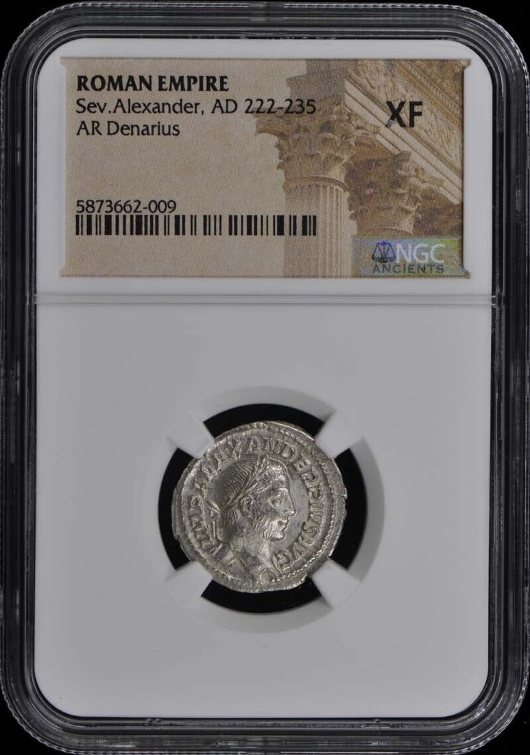 Sev.Alexander AD 222-235 ROMAN EMPIRE AR Denarius NGC XF40: Sev.Alexander AD 222-235 ROMAN EMPIRE AR Denarius NGC XF40 Certification: NGC Grade: XF40 Certification Number: 5873662009 Denomination: Ancient Roman Date: NONE Pre-Owned The MYNT Guarantee: All item