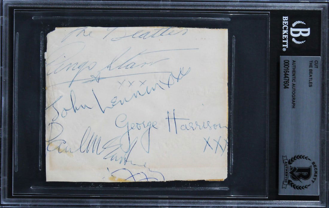 Beatles (4) Lennon Harrison McCartney & Starr Signed 3.35x4 Cut BAS Slabbed: Beatles (4) Lennon Harrison McCartney & Starr Signed 3.35x4 Cut BAS Slabbed Original/Reproduction: Original Industry: Music Product Coa: Beckett Product Signed By Name: John Lennon George Harrison Pau