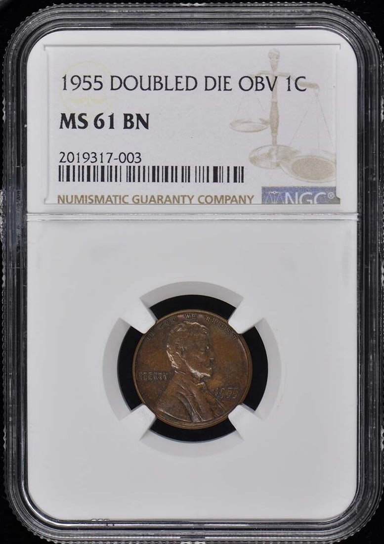 1955 DOUBLED DIE OBV Wheat Reverse Lincoln Cent 1C NGC MS61BN: 1955 DOUBLED DIE OBV Wheat Reverse Lincoln Cent 1C NGC MS61BN Certification: NGC Certification Number: 2019317003 Grade: MS61 Year: 1955 Circulated/Uncirculated: Uncirculated Mint Location: Philadelph