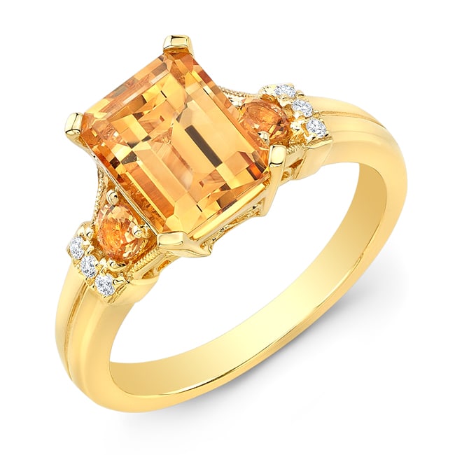 Citrine Emerald Cut Citrine And Diamond Ring In 14k Yellow Gold: Citrine Emerald Cut Citrine And Diamond Ring In 14k Yellow Gold Gorgeous Emerald Cut Citrine Gemstone And Diamond Step Down In 14k Yellow Gold 14k Yellow Gold 1 Emerald Cut Citrine=9x7mm 2 Round Citri