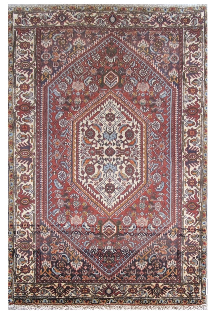 3 x 4 Persian Handmade Zanjan Pattern Rug Wool Rust Ivory Blue: 3 x 4 Persian Handmade Zanjan Pattern Area Rug Free continental US Shipping Size in Feet: Width: 3 x Length: 4 Size in Inches: Width: 36 in x Length: 48 in Colors: Rust Ivory blue Weave: 100% Handmade