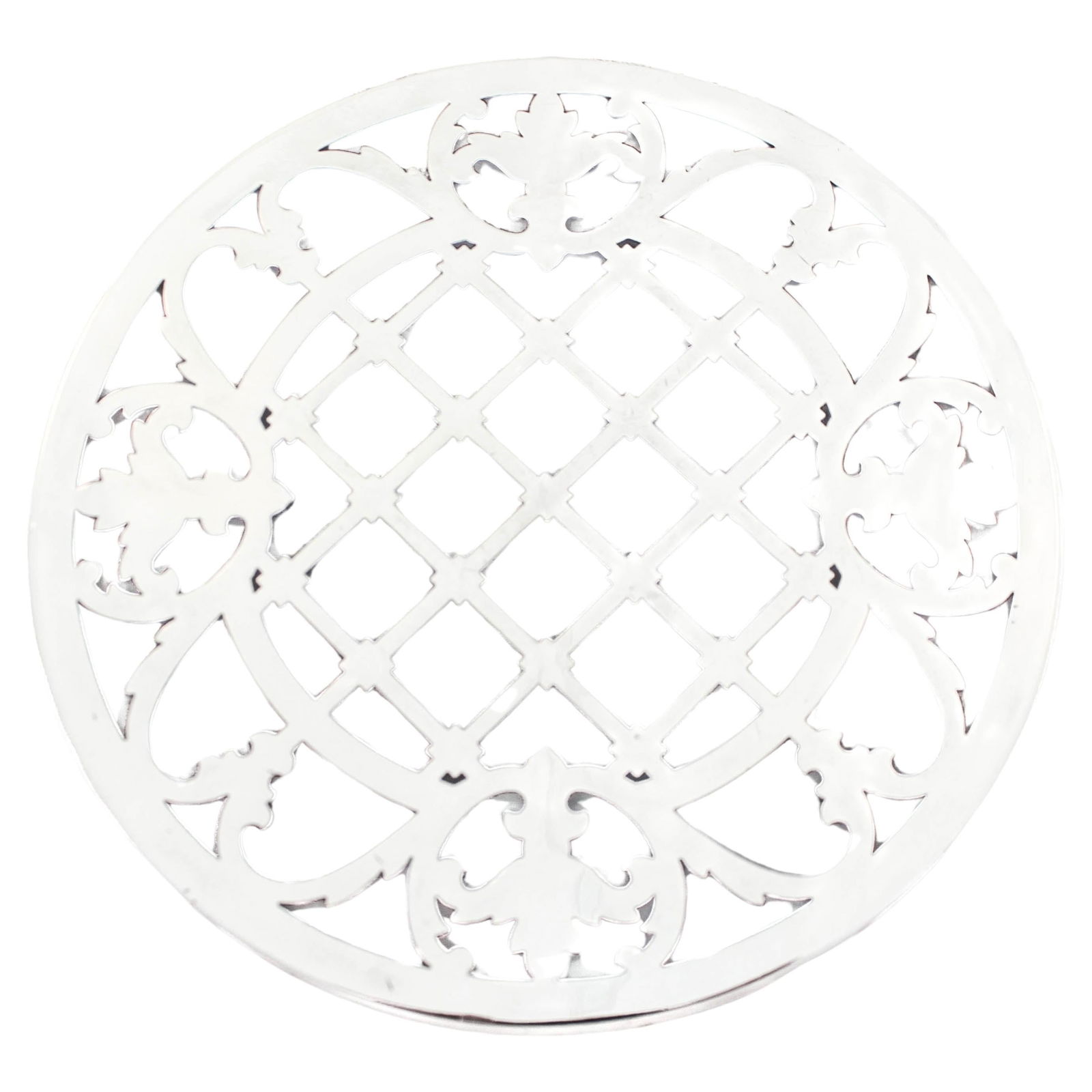 Sterling Silver Trivet by Webster Company 1930s 7in: Sterling Silver Trivet Creator: Webster Company (Manufacturer) Dimensions: Height: 0.5 in (1.27 cm)Width: 7 in (17.78 cm)Depth: 7 in (17.78 cm) Materials and Techniques: Sterling Silver Place of Origi