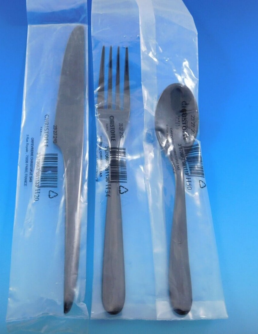 L'Ame Black Christofle Stainless Steel 36 pcs Flatware Set with Drawer Caddy: L'Ame Black by Christofle France Stainless Steel Flatware Service Set 36 pcs New Brand: Christofle "Pattern: LAme " Type: Flatware - Sets Region: France Style: Mid-Century Modern Age: Post-1940 L'ame