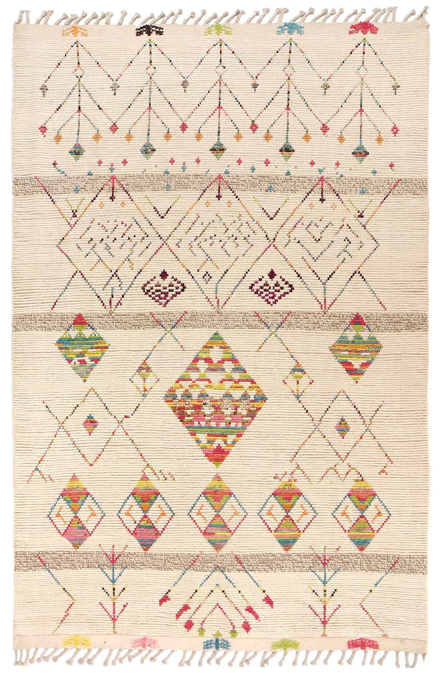 52 x 97 Handmade Contemporary Moroccan Wool Rug: 52" x 97" SALE Handmade Contemporary Moroccan Wool Rug Free continental US Shipping Size in Feet: Width:5'2 X Length:9'7 Size in Inches: Width:72 X Length:114 Rug Type: Moroccan Handmade Rugs Colors: 