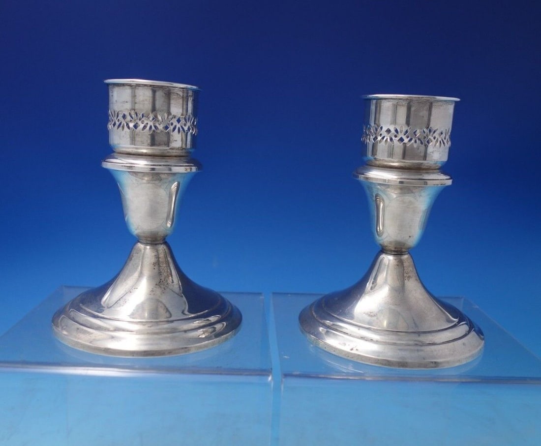Old French by Gorham Sterling Silver Candlestick Pair 1950 Weighted: Old French by Gorham Sterling Silver Candlestick Pair #661 Weighted Maker: Gorham Type: Candlesticks & Candelabras Composition: Sterling Silver Age: Post-1940 Brand: Gorham Pattern: Old French Old fre