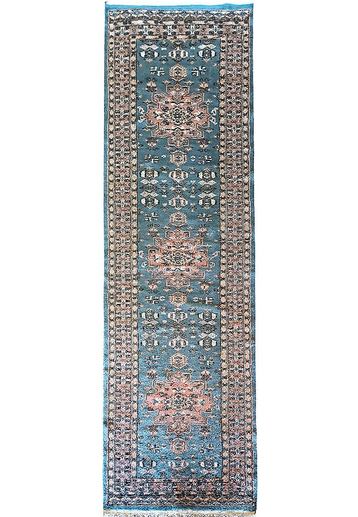 10 Runner Bokara Jaldar Wool Hand-knotted Rug Blue Slate Brown Ivory: 10 Runner Bokara Jaldar Wool Hand-knotted Area Rug Free continental US Shipping Size in Feet: Width: 2.7 x Length: 9.8 Size in Inches: Width: 31 in x Length: 116 in Rug Type: Area Rug Colors: Blue Sla
