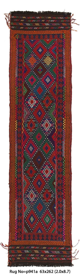 2 x 9 Narrow Wool Runner Handmade Tribal Rug: 2 x 9 Narrow Wool Runner Handmade Tribal Rug Free continental US Shipping Size in Feet: Width: 2.1 x Length: 8.7 Size in Inches: Width: 25 in x Length: 103 in Rug Type: Area Rug Colors: Multi Dark Col