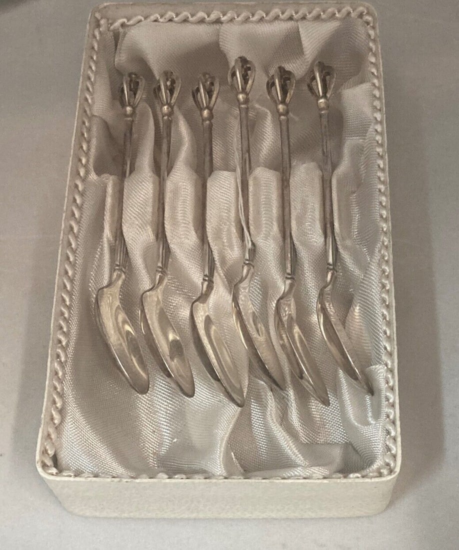 Sorensen Danish Silver Spoons Set of 6 Mid-Century Modern 4 inches Long: Sorensen Danish Spoons (6) Type: Spoon Age: Post-1940 Style: Mid-Century Modern Material: Silver Region: Scandinavia These six sterling silver spoons present unused/mint in their original box. They da