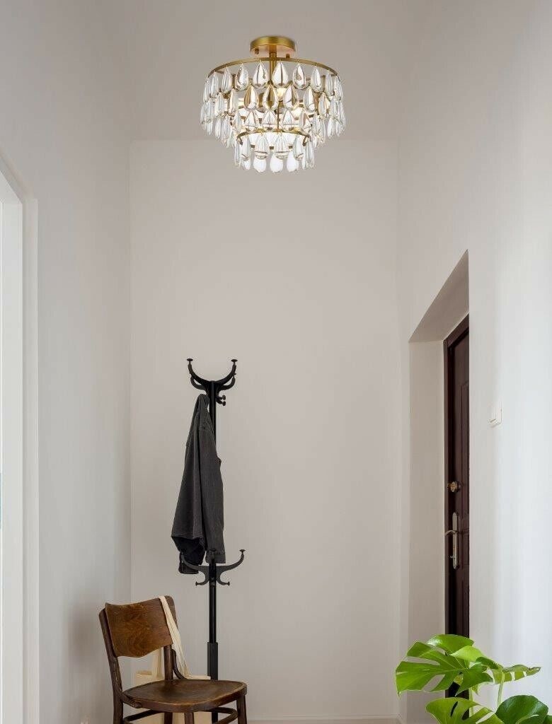 Brass Modern Glass Crystal Chandelier 14in Flush Mount Lighting: BRASS MODERN KITCHEN BEDROOM LIGHTING GLASS CRYSTAL FLUSH MOUNT CHANDELIER 14" Cord Color: Black Number Of Lights: 3 Item Height: 12" Item Width: 14" Assembly Required: Yes Sensor Type: Light Warranty