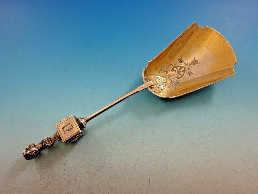 Gorham Sterling Silver Cracker Scoop 3D Figural Gold Washed 8 3/4 inches: Bust by Gorham Sterling Silver Cracker Scoop 3D Figural Gold Washed 8 3/4" Age: Unknown Type: Serving Pieces Composition: Sterling Silver Brand: James Watt Bust by gorhamsterling silver cracker scoop,