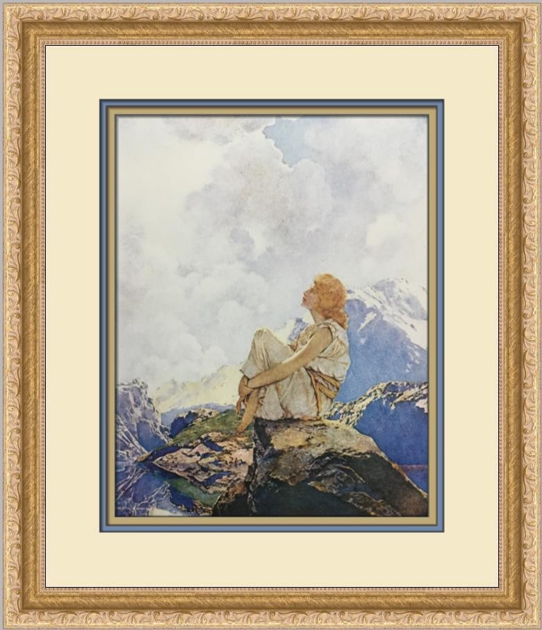 Maxfield Parrish Morning Custom Framed Lithograph Print 15x18 inches: Maxfield Parrish Morning Custom Framed Print Size: Medium Region Of Origin: united states Artist: Maxfield Parrish Production Technique: Lithography Framing: Matted & Framed Style: Impressionism Item