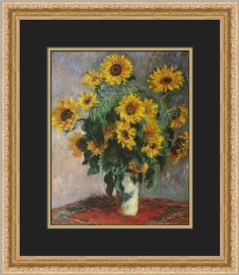 Claude Monet Sunflowers Custom Framed Print 17 x 13 in Gold Frame: Claude Monet Sunflowers Custom Framed Print Unit Of Sale: Single Piece Artist: Claude Monet Size: Medium Item Length: 15 in Region Of Origin: United States Framing: Matted & Framed Personalize: No Yea