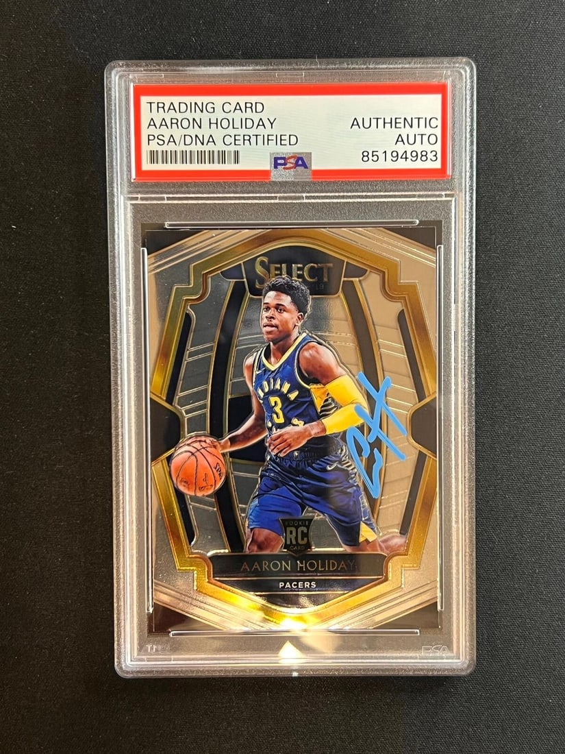 2018-19 Panini Select Aaron Holiday Signed AUTO PSA Slabbed Pacers RC: 2018-19 Panini Select #126 Aaron Holiday Signed AUTO PSA Slabbed Pacers RC Sport: Aikido Pre-Owned While the lot images are representative of the item, the size, placement and strength of the signatur