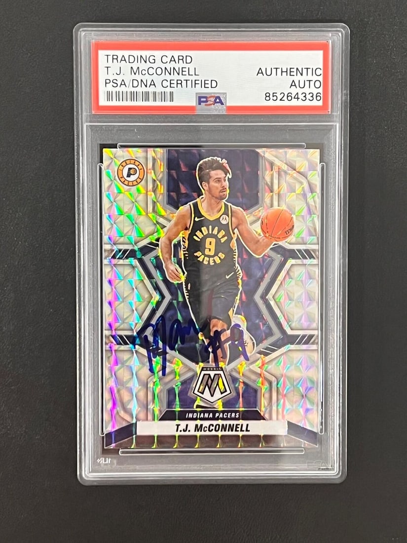 2021-22 Panini Mosaic TJ McConnell Signed Card AUTO PSA Slabbed Pacers: 2021-22 Panini Mosaic #172 TJ McConnell Signed Card AUTO PSA Slabbed Pacers Sport: Aikido Pre-Owned While the lot images are representative of the item, the size, placement and strength of the signatu