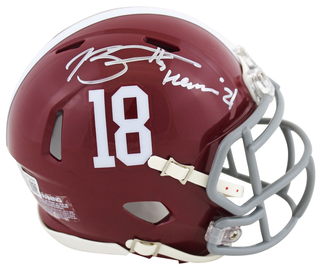 Alabama Bryce Young Heisman 21 Signed Speed Mini Helmet BAS Witness: Alabama Bryce Young "Heisman 21" Signed Speed Mini Helmet BAS Witness Sport: Football Product: Helmet Original/Reprint: Original Team: Alabama Crimson Tide Player: Bryce Young Autograph Authentication
