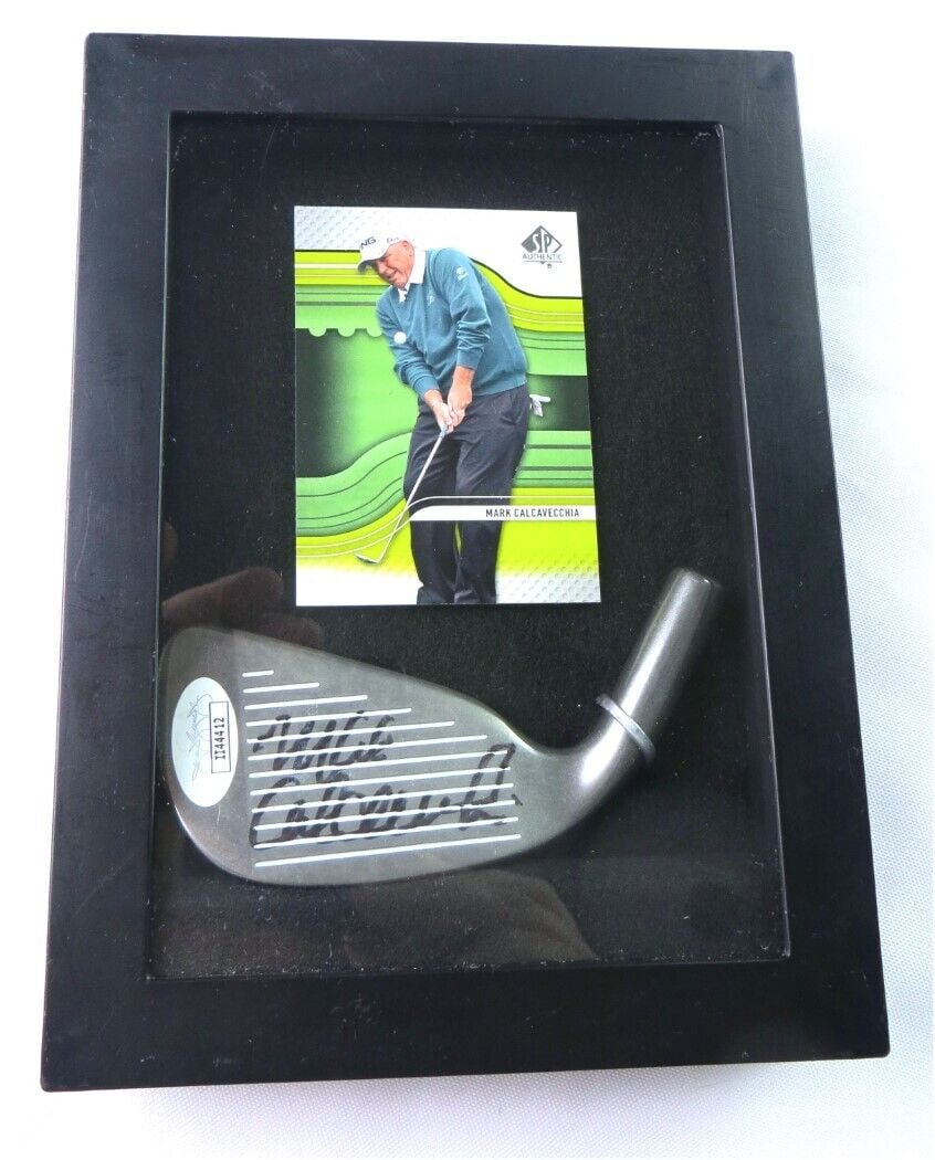 Mark Calcavecchia Signed Golf Club Iron Head Shadowbox JSA: Mark Calcavecchia Signed Autographed Golf Club Iron Head Shadowbox JSA Sport: Golf-PGA Product: Golf Club Iron Original/Reprint: Original Player: Mark Calcavecchia Autograph Authentication: James Spen