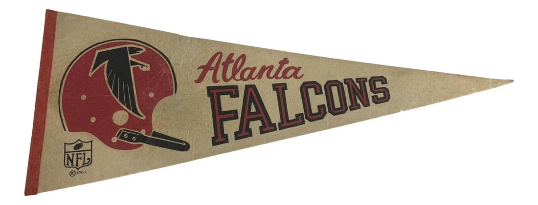 Vintage 1960s Atlanta Falcons 30 inches Football Pennant: Vintage 1960s Atlanta Falcons 30" Pennant Original//Reproduction: Original Sport: Football Officially Licensed: Yes Year: 1960s Team-NFL: Atlanta Falcons Original/Reproduction: Original Country/Region