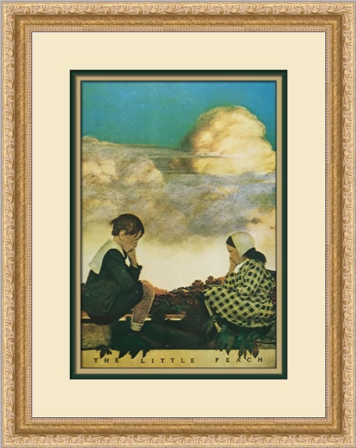 Maxfield Parrish The Little Peach Framed Lithograph Print 14x18 inches: Maxfield Parrish The Little Peach Custom Framed Print Size: Medium Region Of Origin: united states Artist: Maxfield Parrish Production Technique: Lithography Framing: Matted & Framed Style: Impression