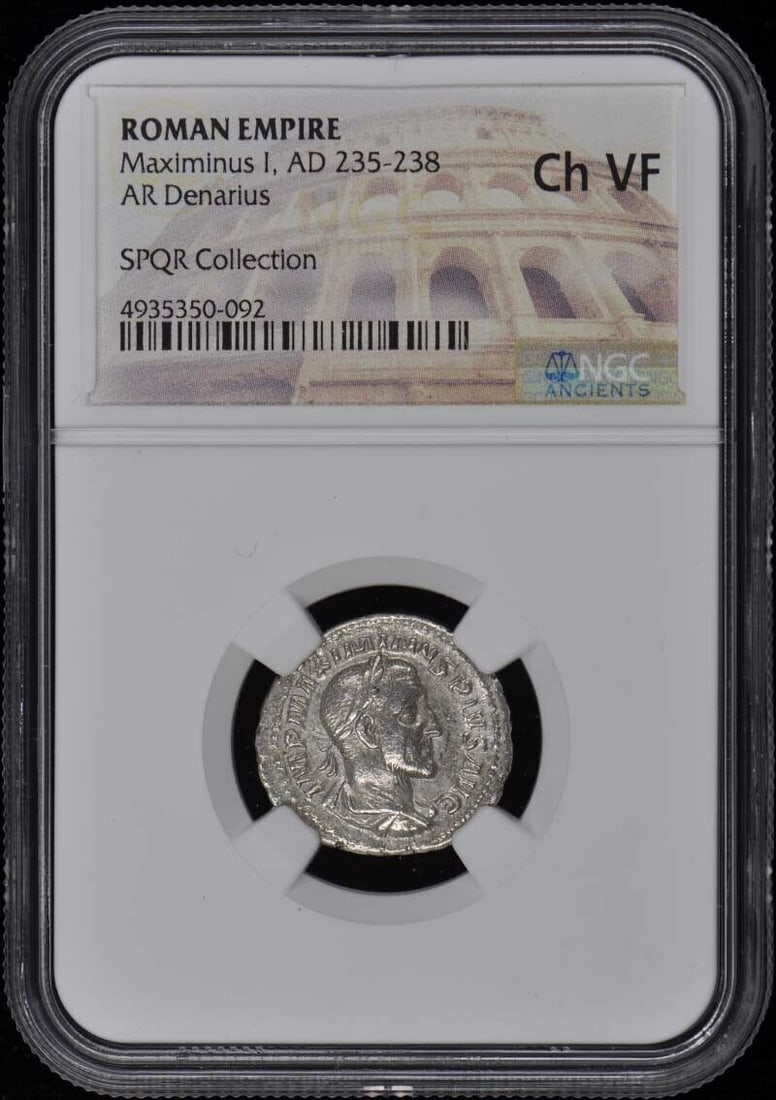 Maximinus I AD 235-238 ROMAN EMPIRE AR Denarius NGC CH VF30: Maximinus I AD 235-238 ROMAN EMPIRE AR Denarius NGC CH VF30 Certification: NGC Grade: VF30 Certification Number: 4935350092 Denomination: Ancient Roman Date: NONE Pre-Owned The MYNT Guarantee: All ite