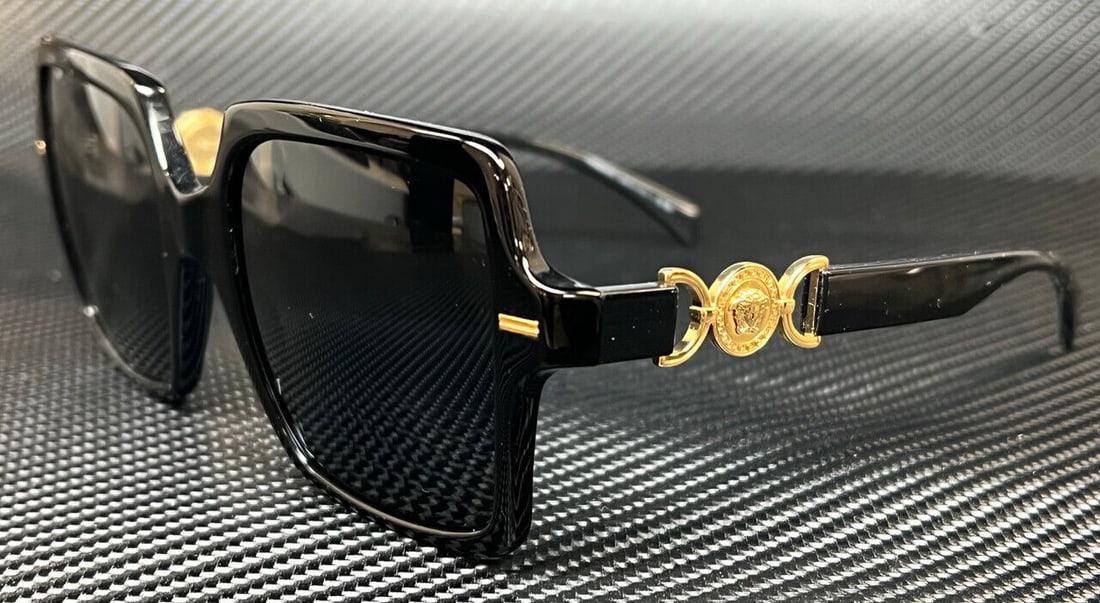 Versace Black Dark Grey Women's Sunglasses 55 mm: VERSACE VE4441 GB1 87 Black Dark Grey Womens 55 mm Sunglasses Frame Color: Black Type: Sunglasses New The Mynt Guarantee: All items in this auction are guaranteed to be 100% authentic. At Your Service