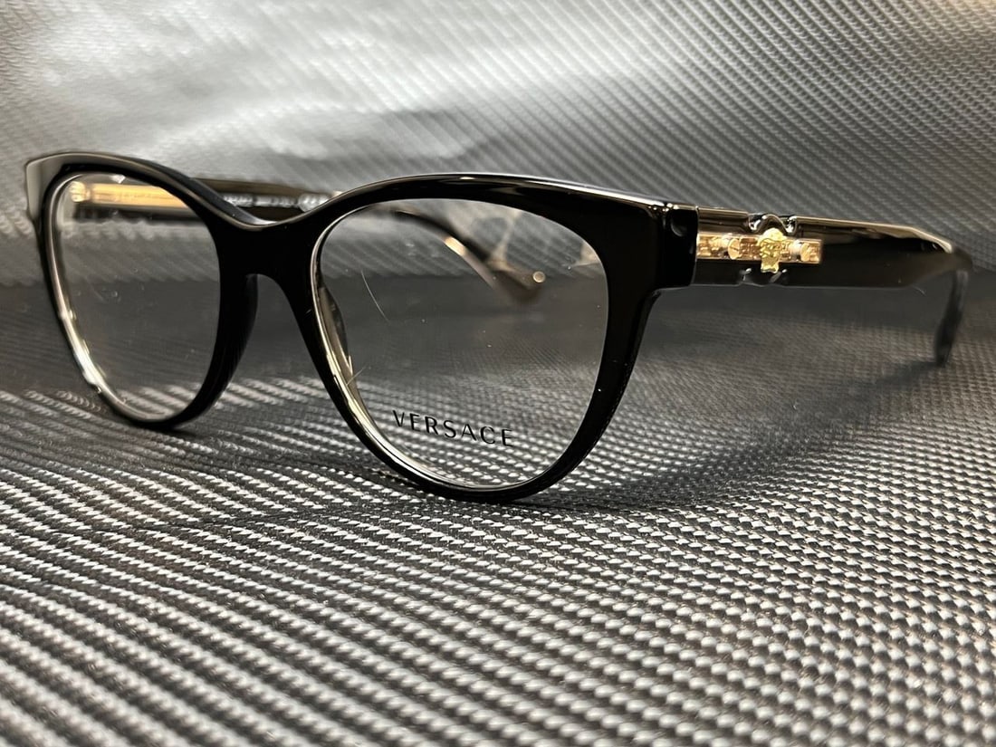 Versace Black Cat Eye 53mm Women's Eyeglasses VE3304: VERSACE VE3304 GB1 Black Cat Eye 53 mm Womens Eyeglasses Frame Color: Black Style: Cat Eye Type: Eyeglasses New The Mynt Guarantee: All items in this auction are guaranteed to be 100% authentic. At Yo