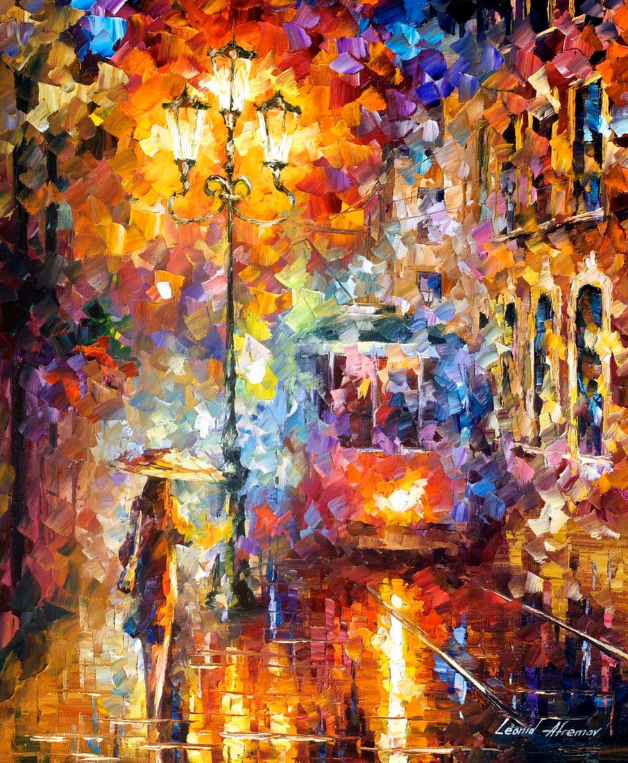 Leonid Afremov Limited Edition Giclee Canvas 91x100 cm: This is a limited edition giclee hand-painted by the renowned artist Leonid Afremov. As the first of only 25 paintings, this piece showcases the artist's true creative spirit. The artwork is in great