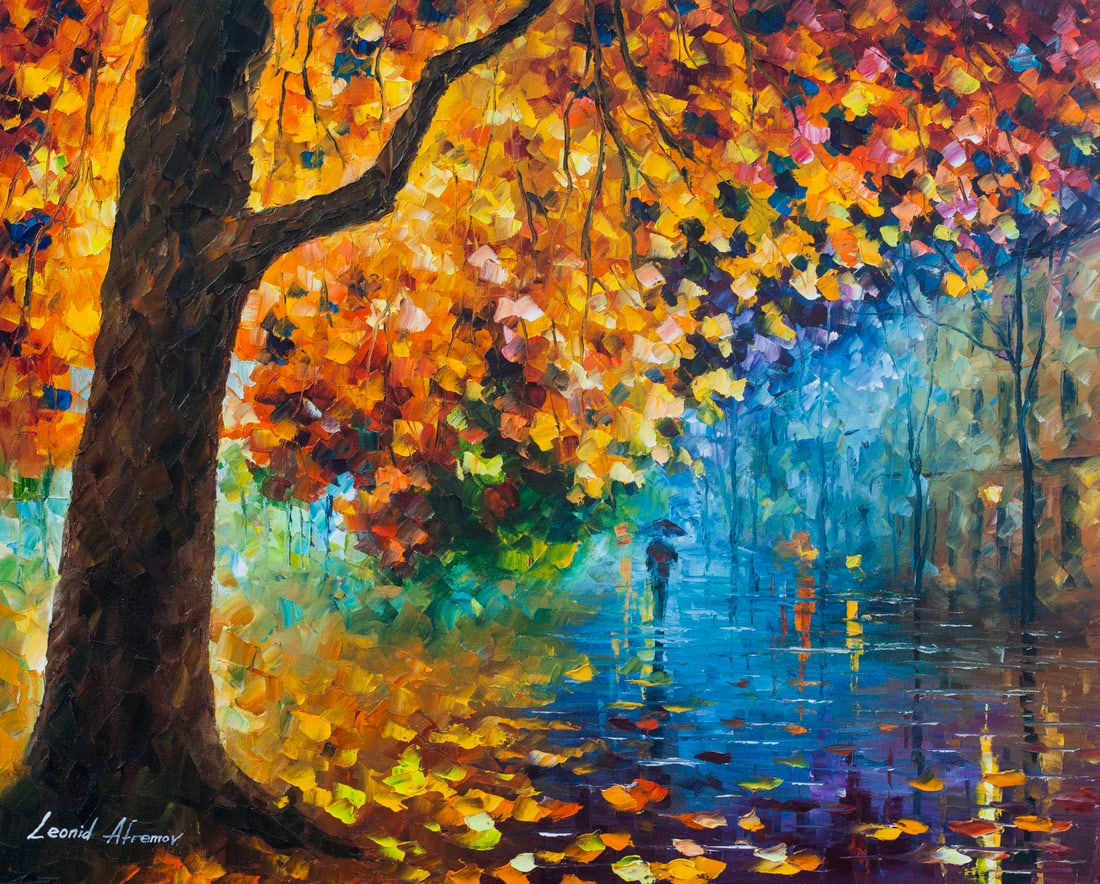 The Judgement Of Autumn by Leonid Afremov - Limited Edition Canvas: "The Judgement Of Autumn" is a limited edition giclee hand-painted by the renowned artist Leonid Afremov. This artwork is the first in a limited series of 25 pieces, with the rest of the edition sold