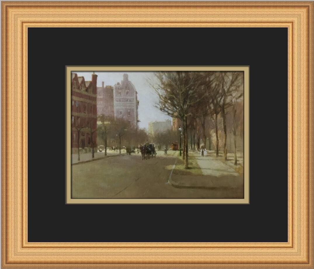 Paul Coronyer A Spring Day in New York Framed Print: This beautifully custom-framed print by artist Paul Coronyer showcases 'A Spring Day in New York'. The piece is an offset lithograph, capturing the essence of Expressionism and Impressionism. It featu