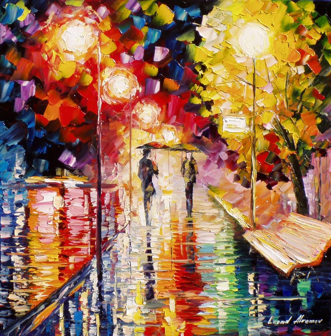 Limited Edition Giclee by Leonid Afremov on Canvas: This limited edition giclee by renowned artist Leonid Afremov captures the essence of his artistry. As the first piece of a 25 painting series, this artwork is a rare find, with the rest of the series