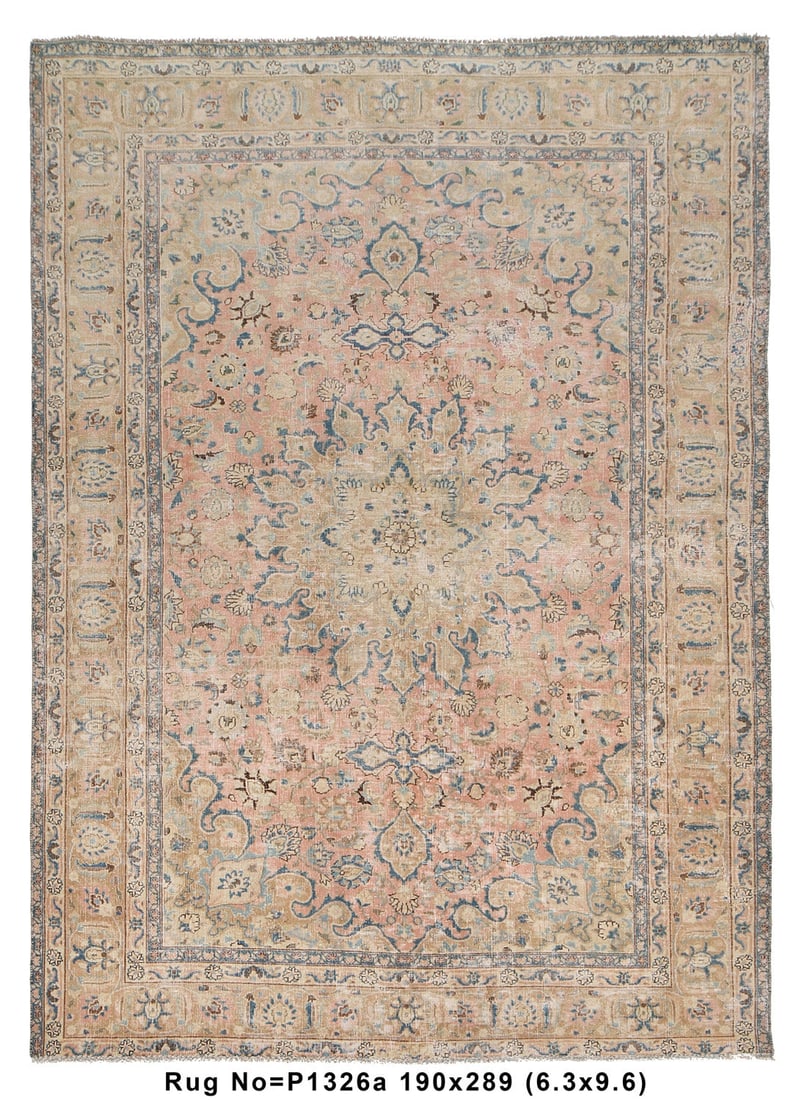 6 x 9 Vintage Persian Kermanshah Area Rug: This vintage Persian Kermanshah area rug from the 1960s is hand-knotted with a wool pile, showcasing a Tabriz pattern. It features a stunning color palette of faded pink, gray, and brown. Originating 