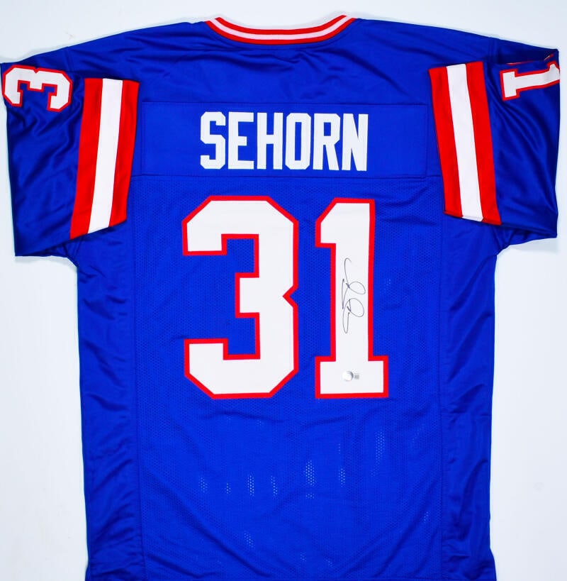 Jason Sehorn Autographed Blue Pro Style Jersey-Beckett W Hologram *Black: Jason Sehorn Autographed Blue Pro Style Jersey-Beckett W Hologram *Black Sport: Football Product: Jersey Original/Reprint: Original Player: Michael Strahan Team: New York Giants Autograph Authenticati