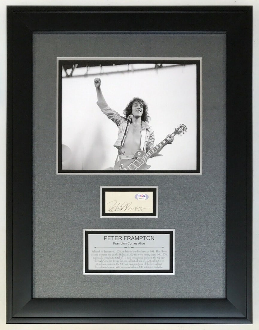PETER FRAMPTON (Humble Pie/Bee Gee's) signed cut signature framed display-PSA: PETER FRAMPTON (Humble Pie/Bee Gee's) signed cut signature framed display-PSA Autograph Authentication: Professional Sports (PSA/DNA) Signed: Yes Industry: Music Original/Reproduction: Original None W