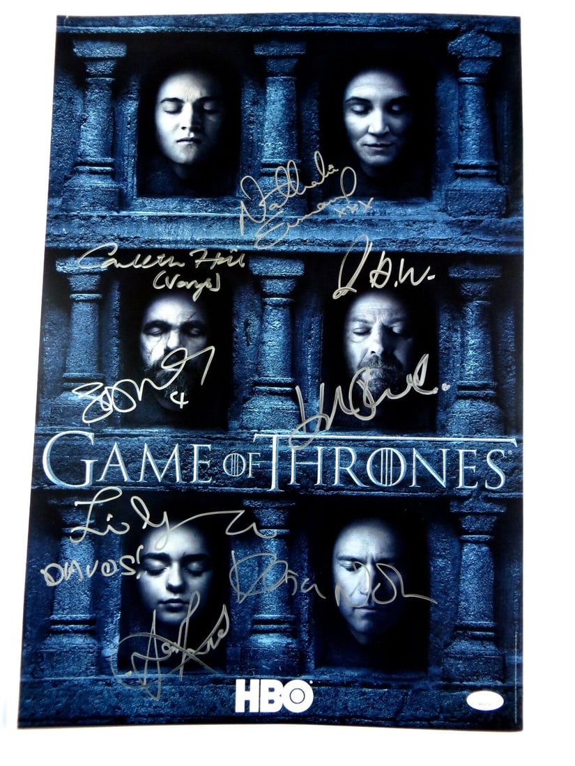 Game of Thrones Multi Signed Autographed 13X20 Poster 9 Autos Turner JSA: Game of Thrones Multi Signed Autographed 13X20 Poster 9 Autos Turner JSA Object Type: Poster Industry: Television Original/Reproduction: Original Signed By: Sophie Turner Conleth Hill Nathalie Emmanue